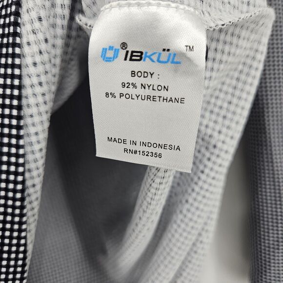 IBKUL Shirt Mens Extra Large Black White Checkered Long Sleeve Golfing Polo - Picture 3 of 10